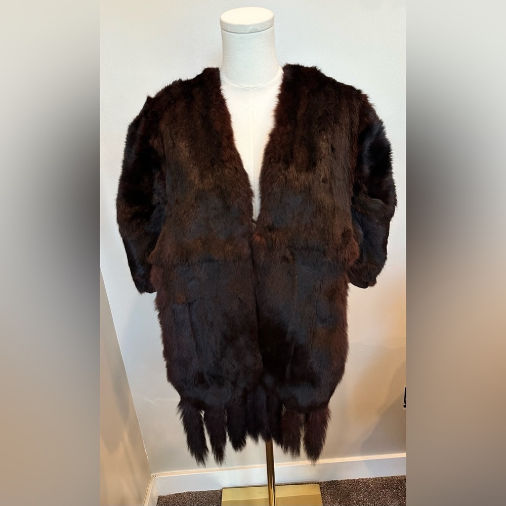 Vintage Dark Brown Mink Fur Stole Cape Shawl Wrap Tails One Size Fits Most